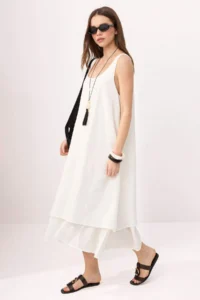 TRENDYOLMİLLA Ecru Midi  Weaving Dress - Image 2