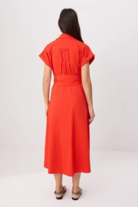 TRENDYOLMİLLA Red Shirt Collar Sash Detailed Weaving Midi Dress - Image 4