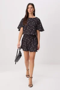 TRENDYOLMİLLA Black-Multicolored Printed Short / Mini Weaving Dress