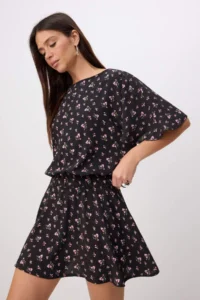 TRENDYOLMİLLA Black-Multicolored Printed Short / Mini Weaving Dress - Image 2