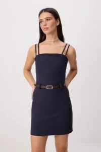 TRENDYOLMİLLA Navy Blue Plain Short / Mini Weaving Dress - Image 2