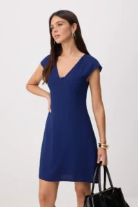 TRENDYOLMİLLA Navy Blue V-neck Short / Mini Weaving Dress