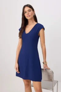 TRENDYOLMİLLA Navy Blue V-neck Short / Mini Weaving Dress - Image 2