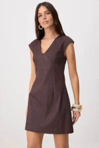 TRENDYOLMİLLA Brown V-neck Short / Mini Weaving Dress - Image 2