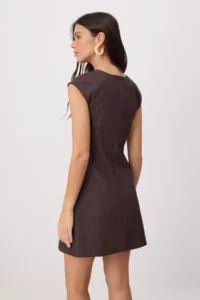 TRENDYOLMİLLA Brown V-neck Short / Mini Weaving Dress - Image 4