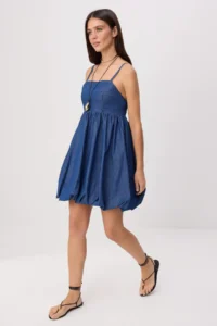 TRENDYOLMİLLA Mavi Balloon Skirt Detailed Short DENIM Dress