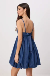 TRENDYOLMİLLA Mavi Balloon Skirt Detailed Short DENIM Dress - Image 4