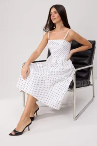 TRENDYOLMİLLA WHITE Puantiye Patterned Midi DENIM Dress - Image 2