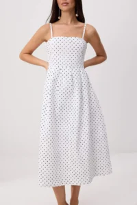 TRENDYOLMİLLA WHITE Puantiye Patterned Midi DENIM Dress - Image 3