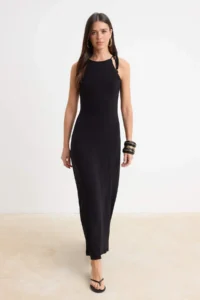 TRENDYOLMİLLA Black bodycon Cowl Neck Thin Sleeveless Sleeveless Maxi Flexible Knitting Dress
