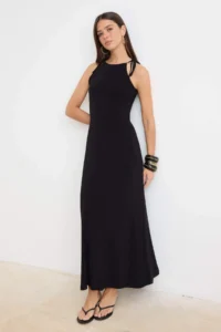 TRENDYOLMİLLA Black bodycon Cowl Neck Thin Sleeveless Sleeveless Maxi Flexible Knitting Dress - Image 2