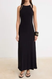 TRENDYOLMİLLA Black bodycon Cowl Neck Thin Sleeveless Sleeveless Maxi Flexible Knitting Dress - Image 3