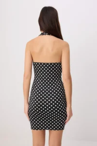 TRENDYOLMİLLA Black Polka Dot bodycon/Fitting Barbell Neck Flexible Knitting Dress - Image 4