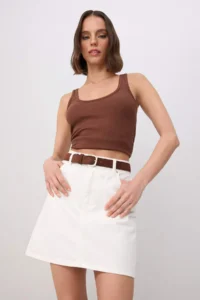 TRENDYOLMİLLA Ecru Mini DENIM 100% Cotton Skirt - Image 2