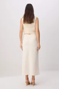TRENDYOLMİLLA WHITE linen blended Binding and Slit Detailed Weaving Skirt - Image 4