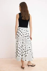TRENDYOLMİLLA WHITE Black Polka Dot Midi flared Viscose Skirt - Image 6