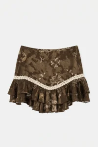 Siedres x Trendyolmilla Khaki Patterned Mini Satin Skirt - Image 4