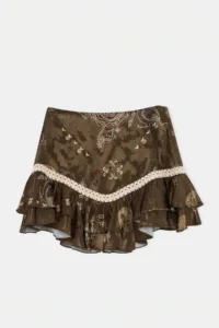 Siedres x Trendyolmilla Khaki Patterned Mini Satin Skirt - Image 5