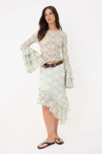 Siedres x Trendyolmilla Multicolored A-line/Life Form Printed Frilly Lace Skirt