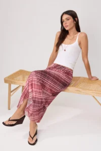 TRENDYOLMİLLA Pink Plaid A-line Regular Waist Midi Tulle Knitting Skirt