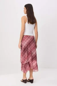 TRENDYOLMİLLA Pink Plaid A-line Regular Waist Midi Tulle Knitting Skirt - Image 4