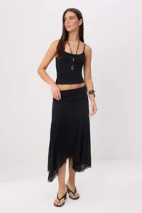TRENDYOLMİLLA Black A-Cut/Life Form Lace Detailed High Waist Foam Knitting Skirt