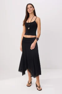 TRENDYOLMİLLA Black A-Cut/Life Form Lace Detailed High Waist Foam Knitting Skirt - Image 2
