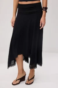 TRENDYOLMİLLA Black A-Cut/Life Form Lace Detailed High Waist Foam Knitting Skirt - Image 3