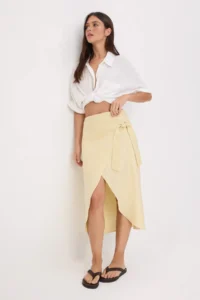 TRENDYOLMİLLA Beige wrap Binding Detailed 100% Linen Midi Size Skirt - Image 2