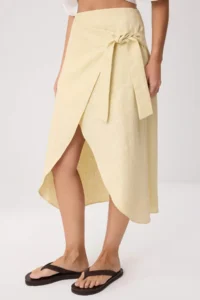 TRENDYOLMİLLA Beige wrap Binding Detailed 100% Linen Midi Size Skirt - Image 3