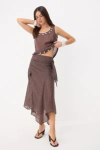 Siedres x Trendyolmilla Brown Double breasted Kapama Skirt - Image 2