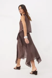 Siedres x Trendyolmilla Brown Double breasted Kapama Skirt - Image 3