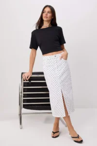 TRENDYOLMİLLA WHITE Puantiyel Patterned slit Midi DENIM Skirt - Image 2
