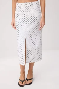 TRENDYOLMİLLA WHITE Puantiyel Patterned slit Midi DENIM Skirt - Image 3