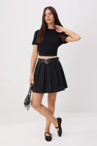 TRENDYOLMİLLA Black Arched Inside OF shorts pleated Mini Skirt