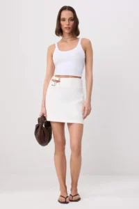 TRENDYOLMİLLA WHITE Belt Hair Clip and Cut Out Detailed Short Skirt