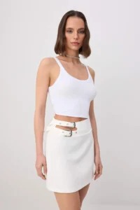 TRENDYOLMİLLA WHITE Belt Hair Clip and Cut Out Detailed Short Skirt - Image 2