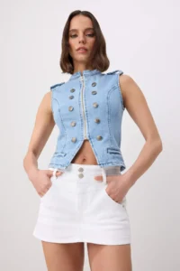 TRENDYOLMİLLA WHITE Belt Detailed Mini DENIM Skirt - Image 2