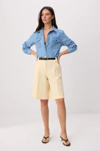 TRENDYOLMİLLA Mavi Button Detailed Basic 100% Cotton DENIM Shirt