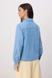 TRENDYOLMİLLA Mavi Button Detailed Basic 100% Cotton DENIM Shirt - Image 4