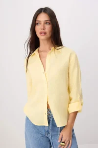 TRENDYOLMİLLA Light Yellow 100% Linen Shirt