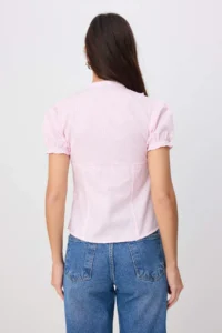 TRENDYOLMİLLA Pink-Multicolored Striped Hafif Waist Fitting Shirt - Image 4