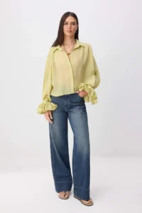 TRENDYOLMİLLA Light Green with flywheel Voile Shirt