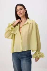 TRENDYOLMİLLA Light Green with flywheel Voile Shirt - Image 2