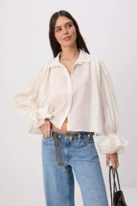 TRENDYOLMİLLA WHITE Transparan Kolu with flywheel Shirt