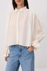 TRENDYOLMİLLA WHITE Transparan Kolu with flywheel Shirt - Image 3