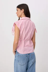 TRENDYOLMİLLA Light Pink Striped Shirred Shirt with Natural Material Content - Image 4
