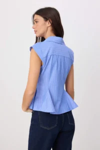 TRENDYOLMİLLA Mavi-Multicolored Striped peplum Detailed Shirt - Image 4