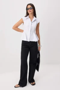TRENDYOLMİLLA WHITE-Multicolored Striped peplum Detailed Shirt - Image 2
