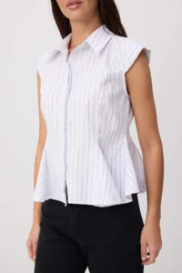 TRENDYOLMİLLA WHITE-Multicolored Striped peplum Detailed Shirt - Image 3
